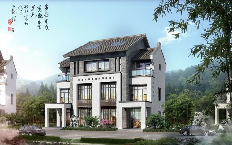 中式風格別墅建筑外觀設計案例效果圖 裝飾裝修環境設計建筑設計